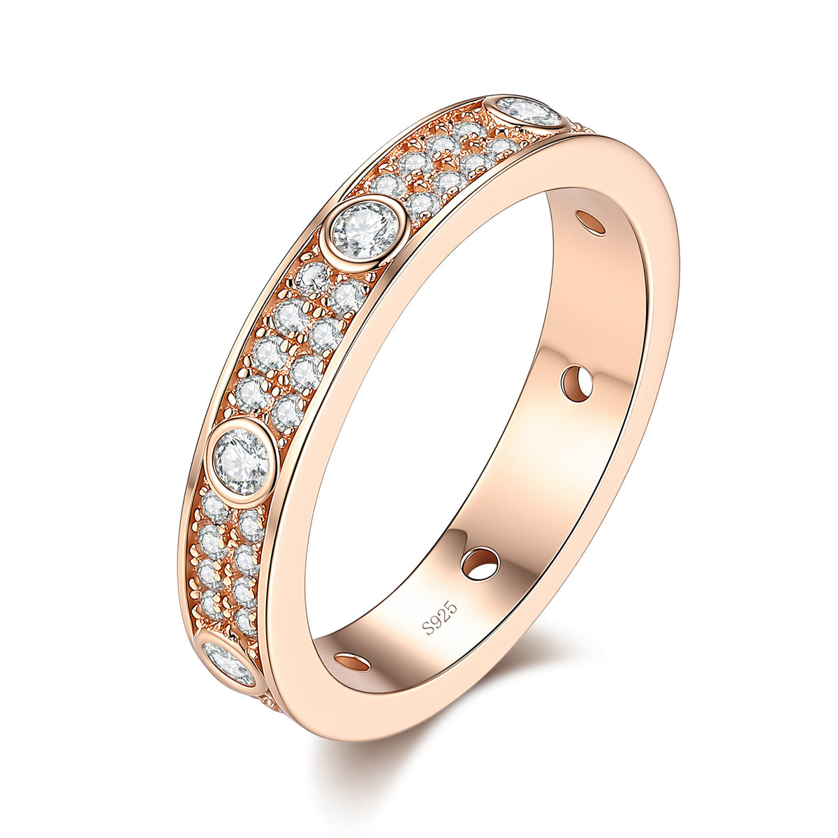 S925 Silver 18K Rose Gold Moissanite Ring