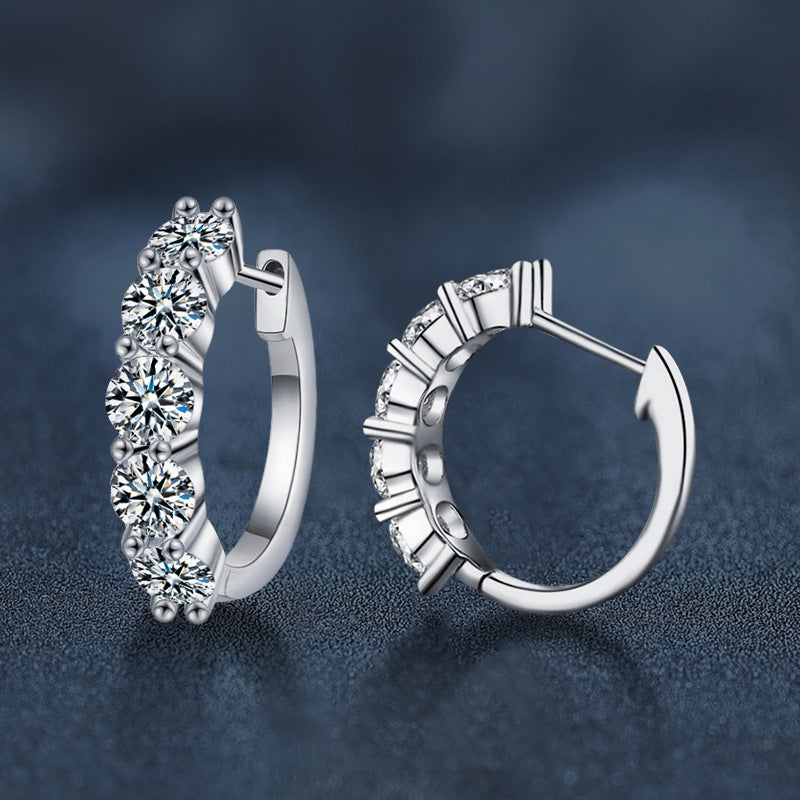 925 Sterling Silver Round Earrings Full of Diamonds and Moissanite