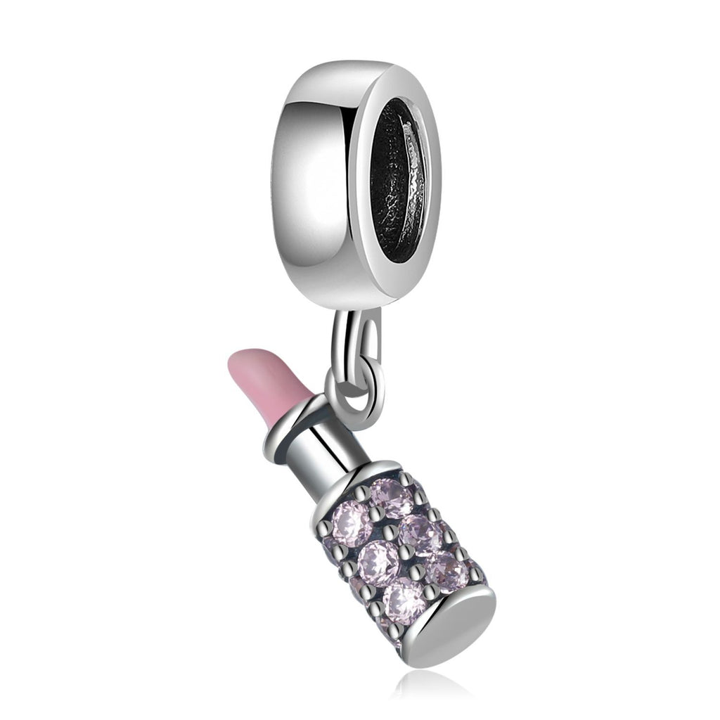 S925 Sterling Silver Inlaid Zircon Pink Lipstick Pendant