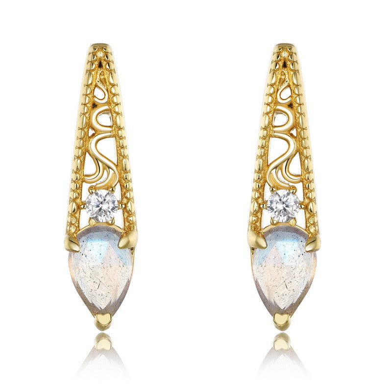 S925 Sterling Silver Gold-Plated Jewelry Earrings with Natural Labradorite