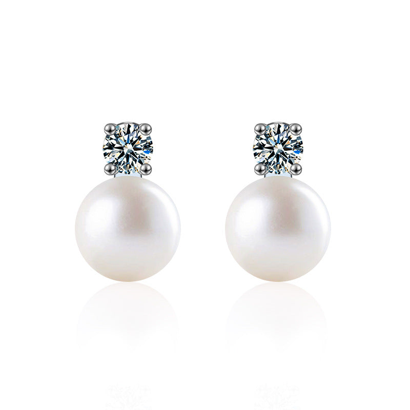 Versatile 925 Sterling Silver Pearl and Moissanite Stud Earrings