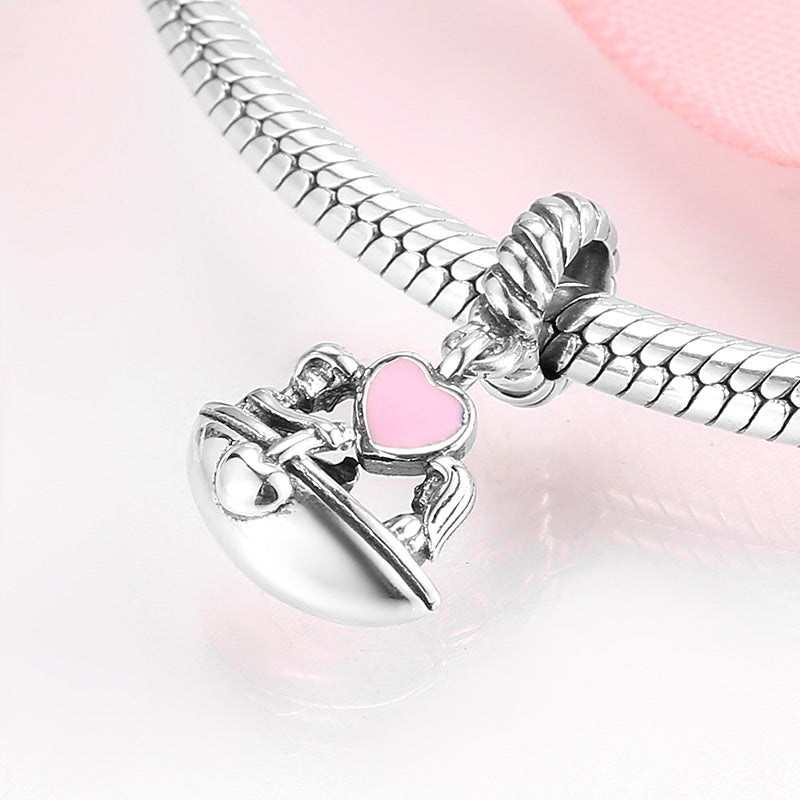 S925 Sterling Silver Pink Heart Shaped Couple Rowing Pendant