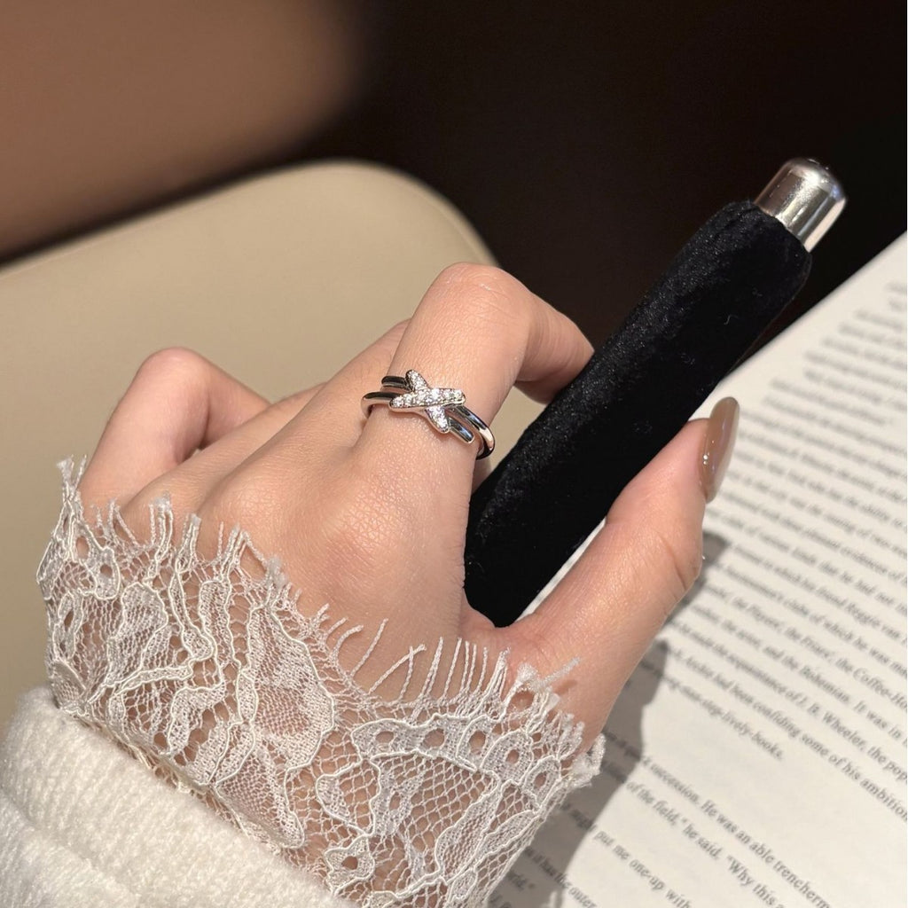 S925 Sterling Silver Moissanite Crisscross Ring
