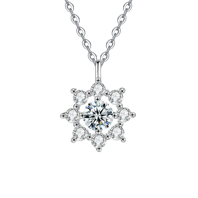 S925 Sterling Silver Moissanite SUNFLOWER Simple Pendant Necklace
