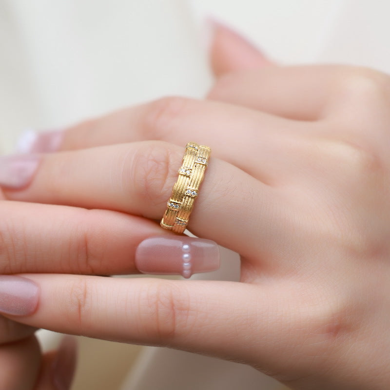 S925 Sterling Silver Gold-Plated New Chinese Style Braided Zircon Ring