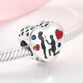 S925 Sterling Silver Loving Heart Shape Hollow Couple Silhouette Zircon Pendant 
