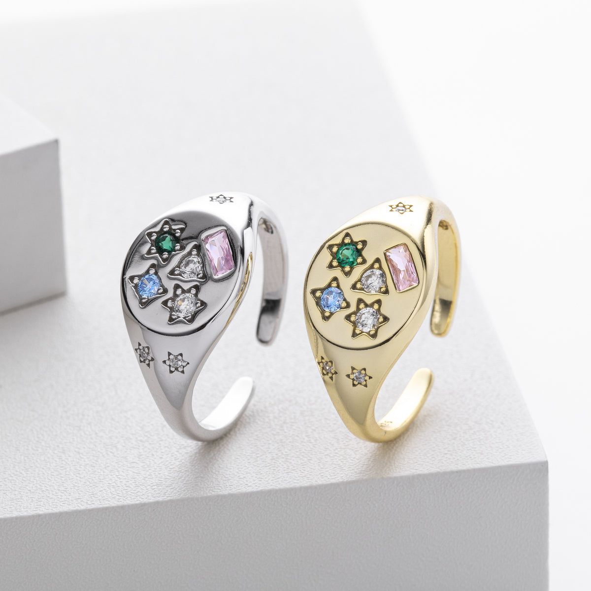 Versatile S925 sterling silver ring, stylish colored zircon set band