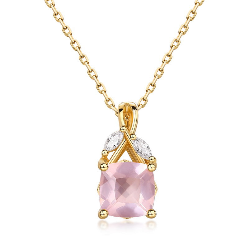 S925 Sterling Silver Gold-Plated Rose Crystal Pendant Zircon Necklace