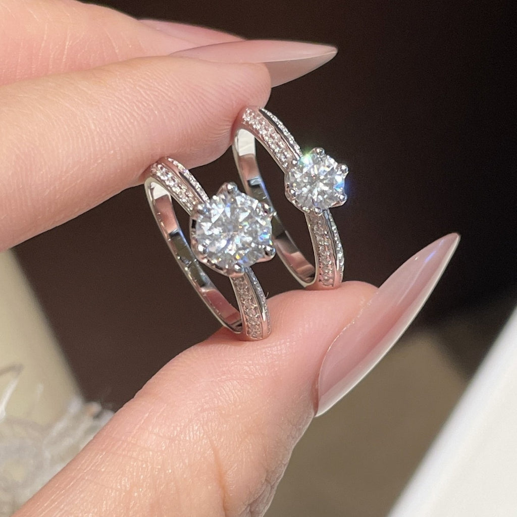 S925 Sterling Silver Six-Prong Moissanite Ring