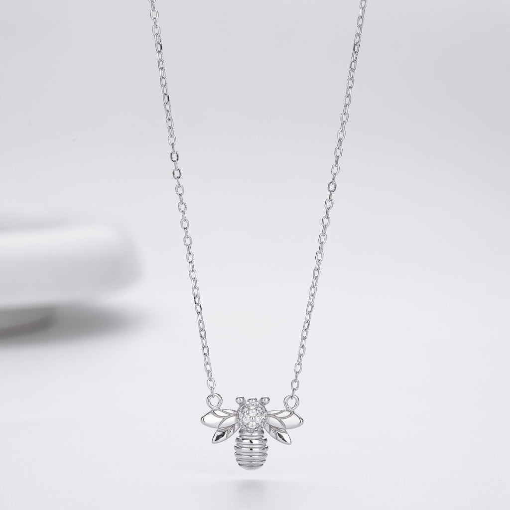 S925 pure silver fashionable zirconia bee-shaped necklace