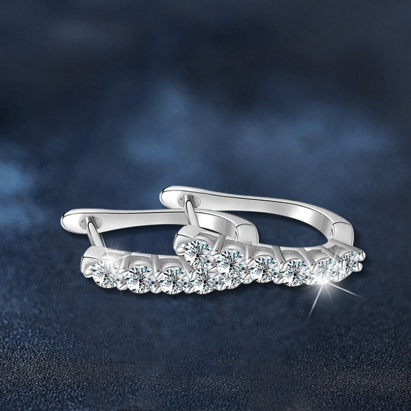 925 Sterling Silver U-Shaped Earrings — Single-Row Moissanite Studs: Simple & Versatile
