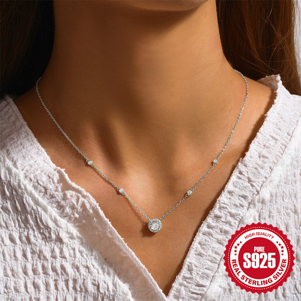 S925 Sterling Silver Necklace with Zircon Star Accents