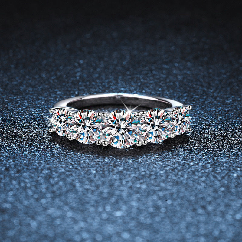 S925 Sterling Silver Five Stone Moissanite Ring