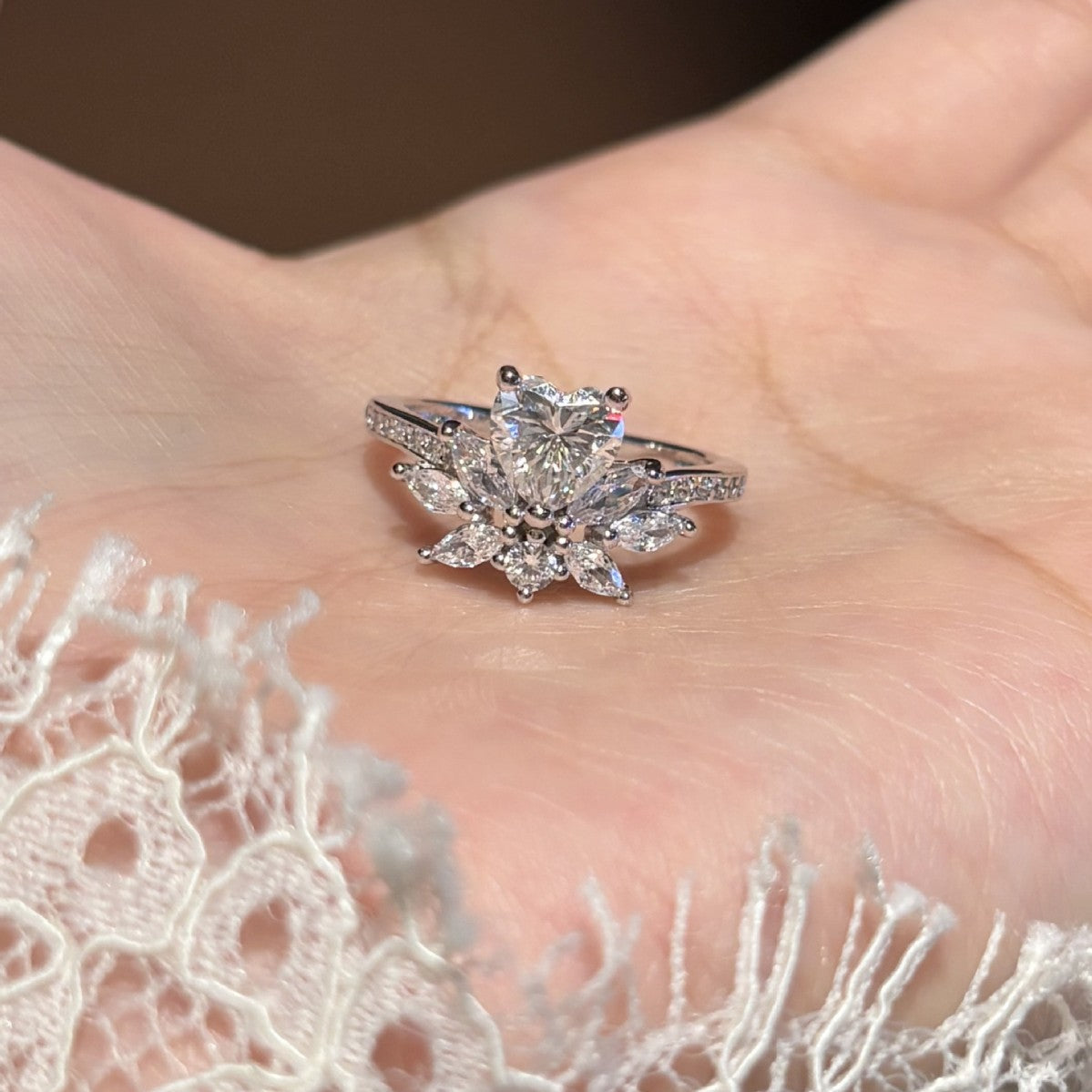 S925 Sterling Silver Six-Prong Round Colored Moissanite Ring