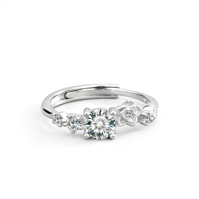 S925 Sterling Silver Moissanite Rose Ring