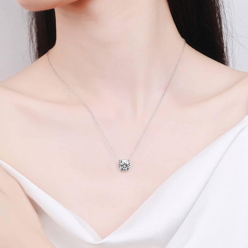 S925 Sterling Silver Moissanite Simple and Light Luxury Classic Four-Prong Necklace
