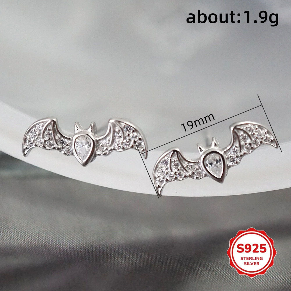 S925 Sterling Silver Halloween Bat Stud Earrings