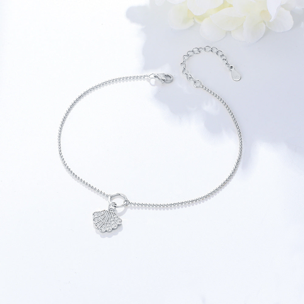 S925 Sterling Silver Zircon Inlaid Shell Pendant Anklet