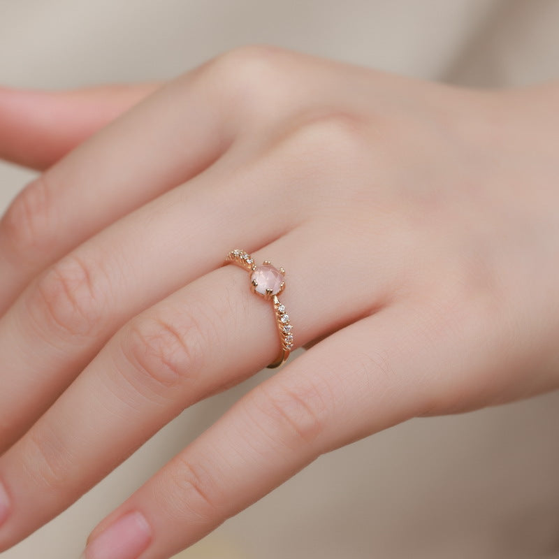 S925 Sterling Silver Gold Plated Natural Rose Quartz Ring