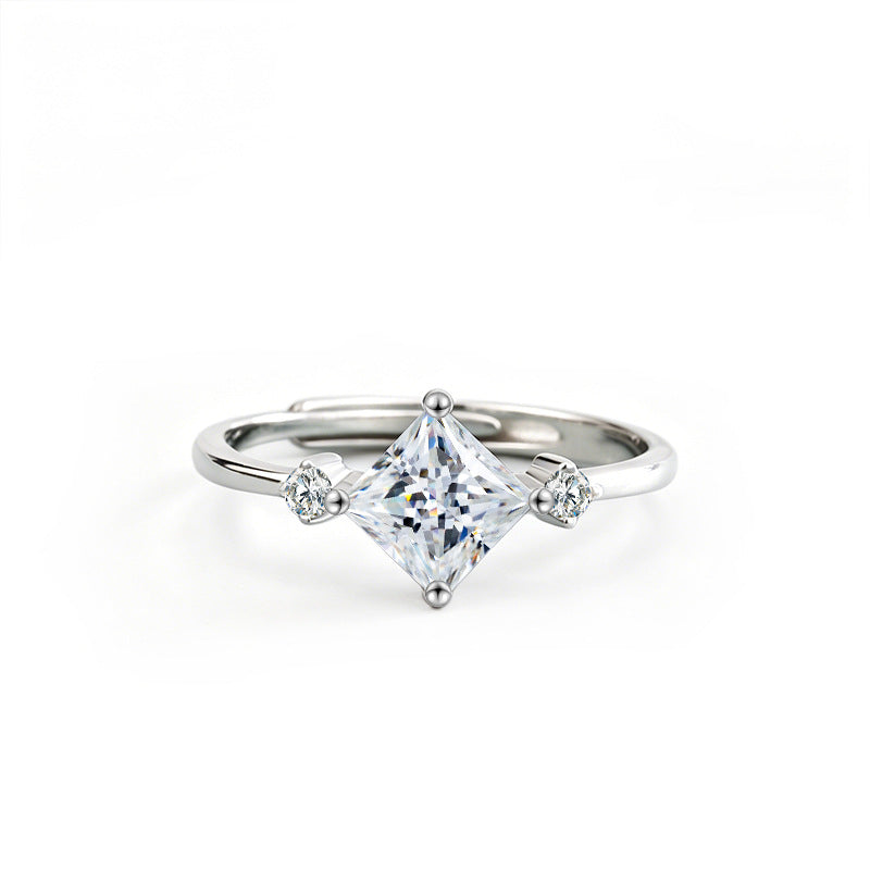 S925 Sterling Silver Princess Square Moissanite Ring