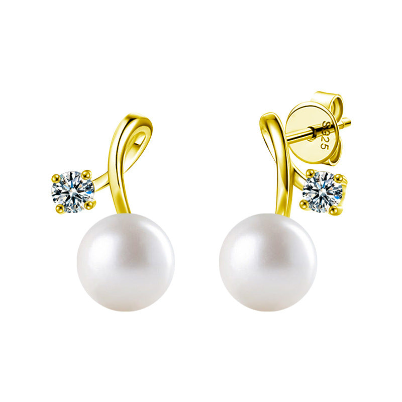 925 Sterling Silver Moissanite and Pearl Cherry Stud Earrings