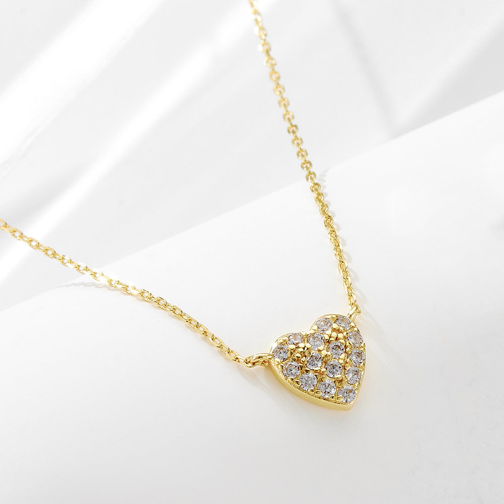 S925 Sterling Silver Heart-shaped Fully Jeweled Loving Heart Zircon Inlaid Necklace