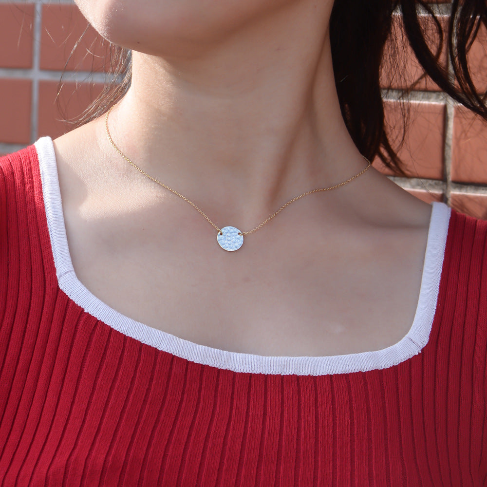 S925 Sterling Silver Convex round Necklace