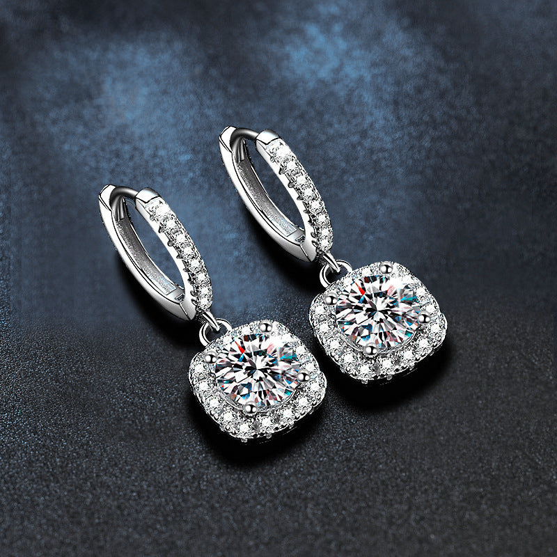S925 Sterling Silver Long Square Earrings Set with Moissanite