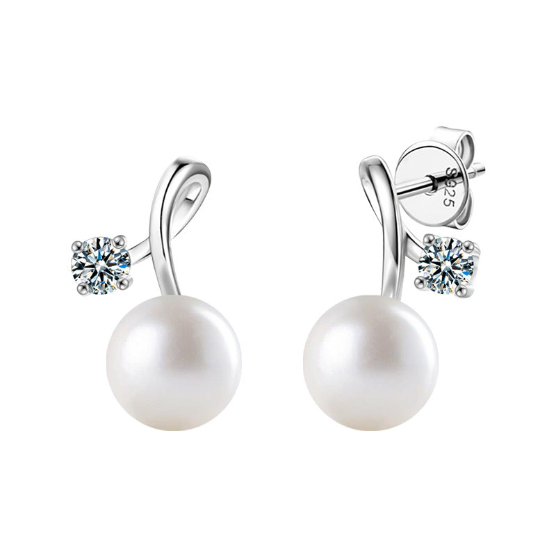 925 Sterling Silver Moissanite and Pearl Cherry Stud Earrings