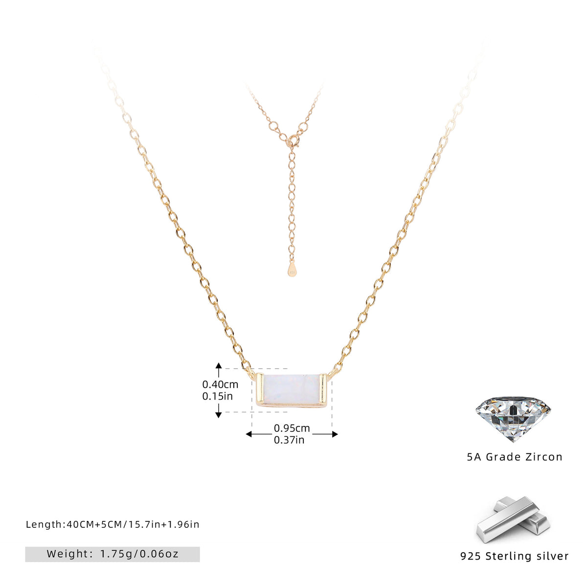 Rectangular colored zircon s925 sterling silver December birthstone collar necklace