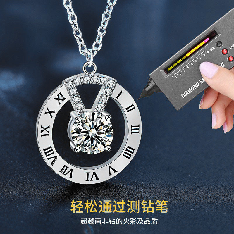 S925 Sterling Silver Moissanite Lucky Plate Pendant Necklace