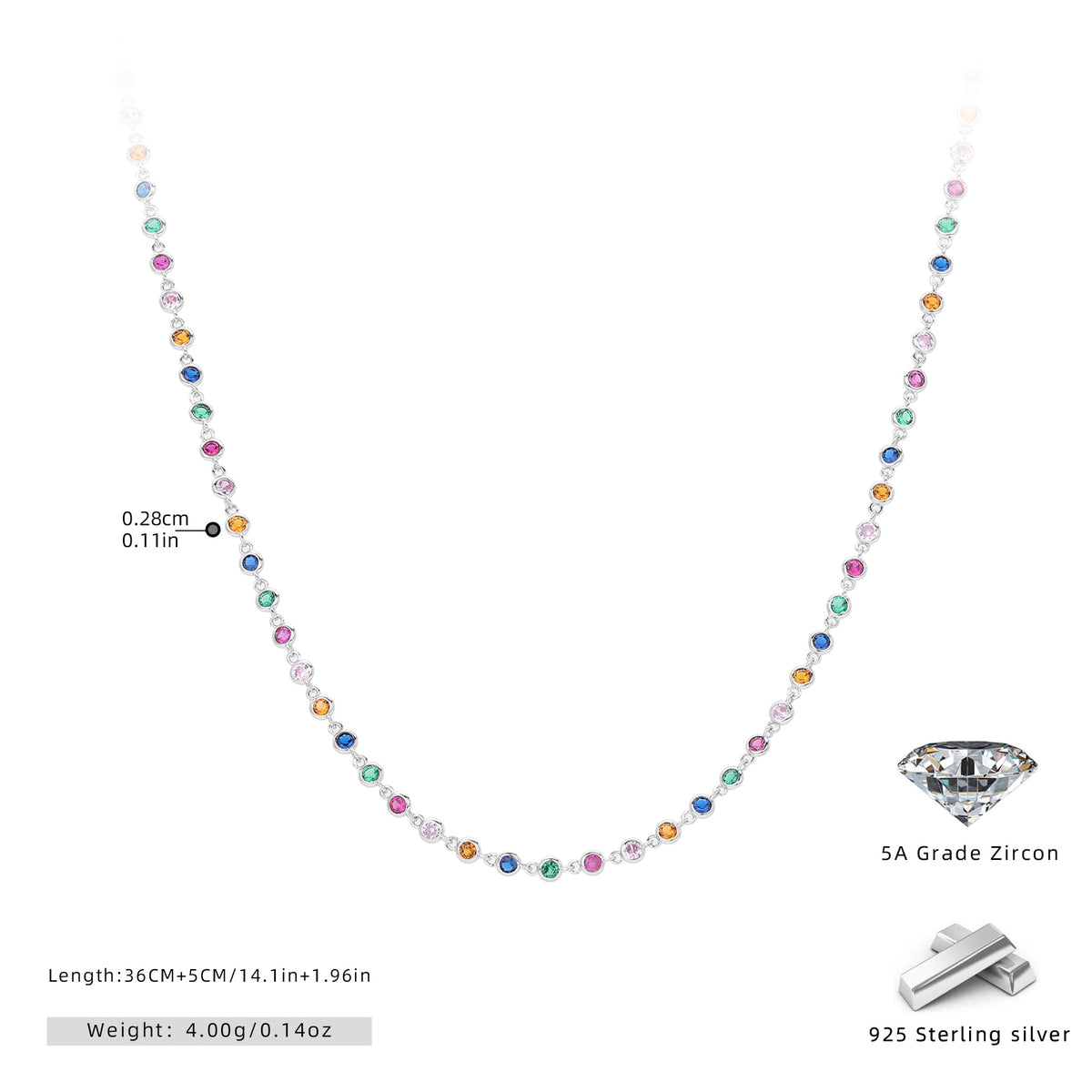 Dopamine Colored Zirconium Necklace in 925 Sterling Silver