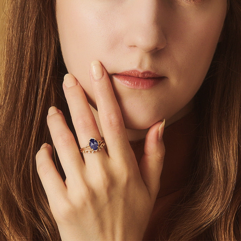 S925 Sterling Silver Gold-Plated Natural Lapis Lazuli Stacked Rings