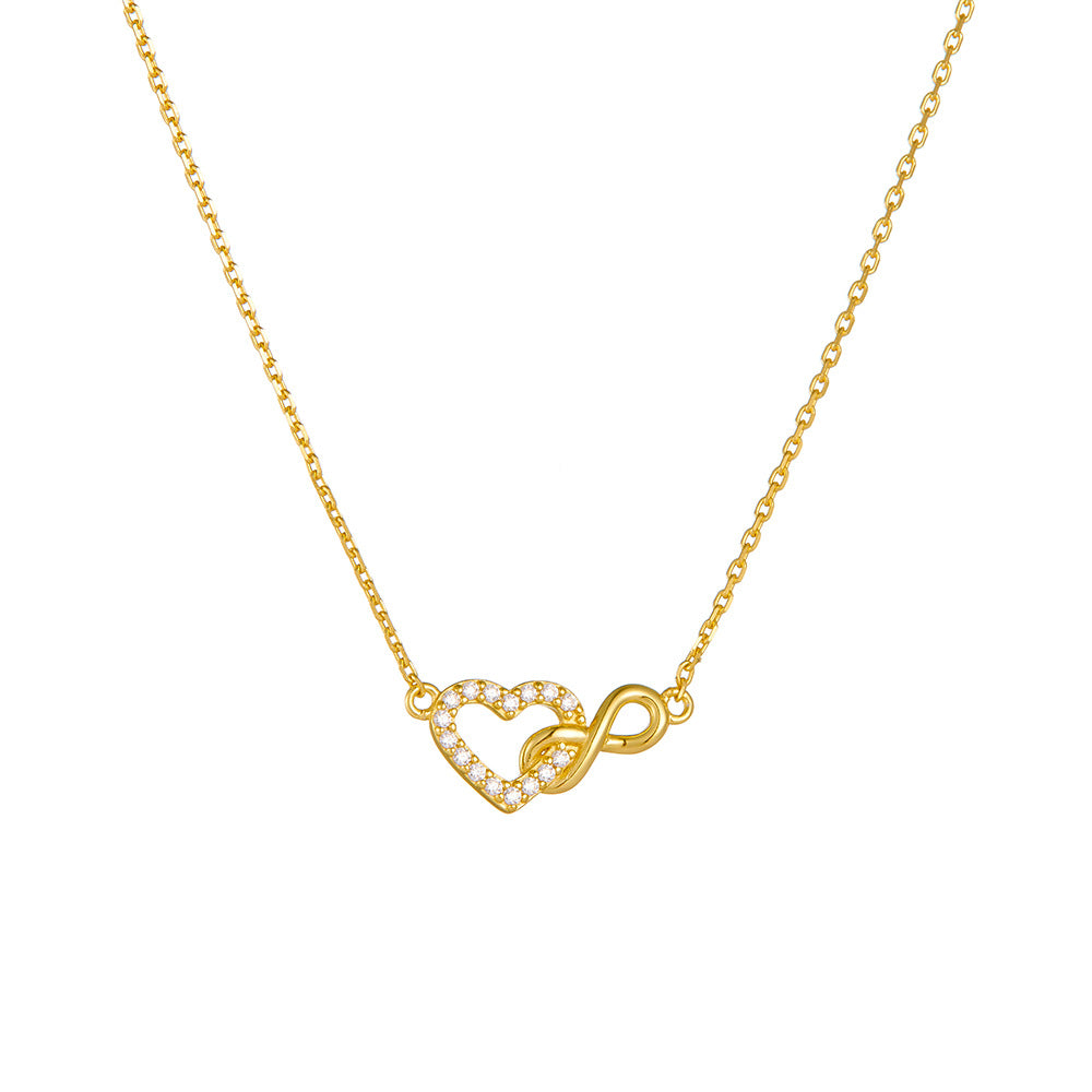 S925 Sterling Silver Lucky 8-Word Unlimited Heart-Shaped Zircon Necklace