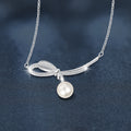 S925 Sterling Silver Moissanite Bow Pearl Pendant Necklace