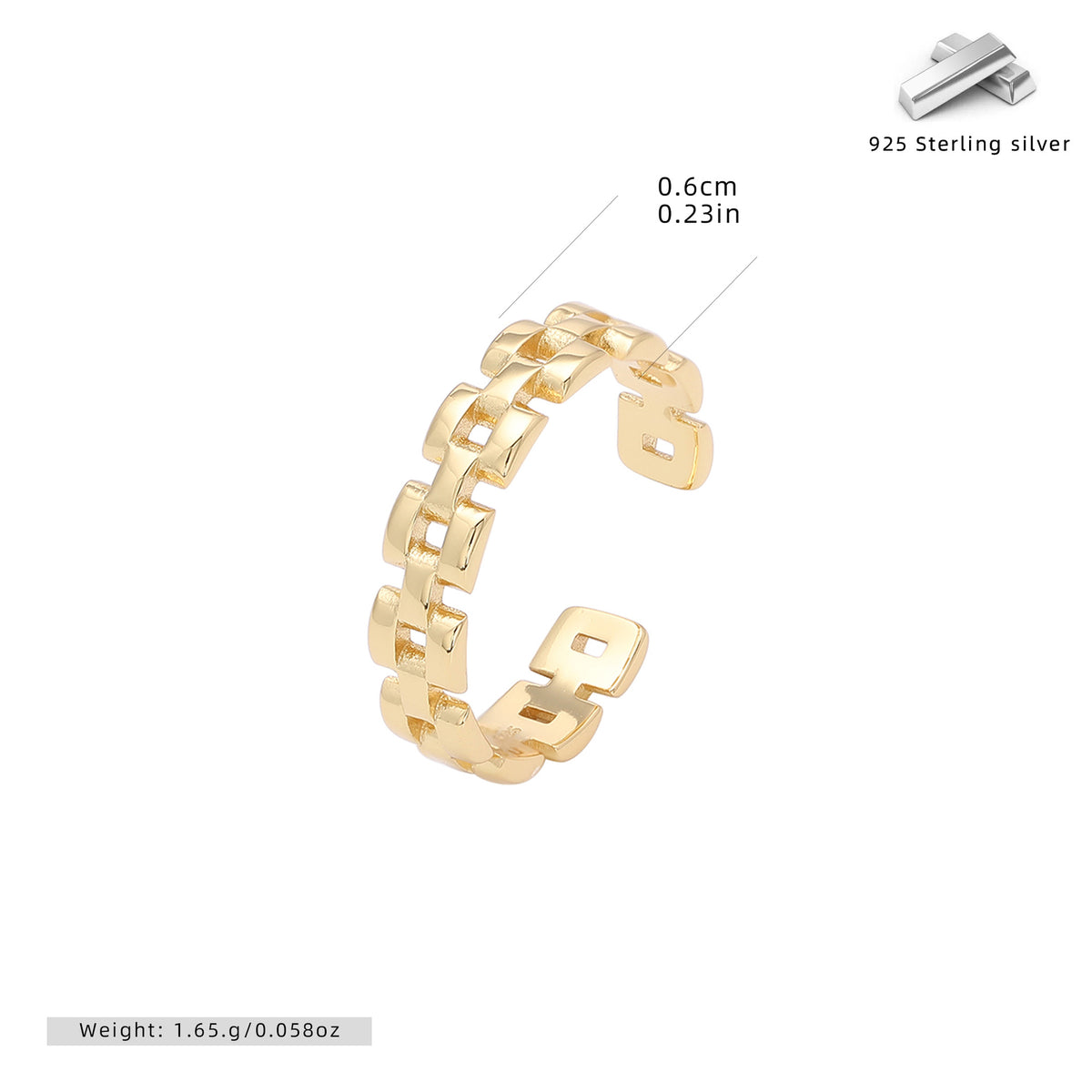 European and American retro S925 sterling silver chain ring, versatile, trendy, fashionable hip-hop style watch strap ring