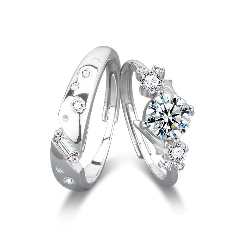 S925 Sterling Silver Moissanite Starry Lovers Ring