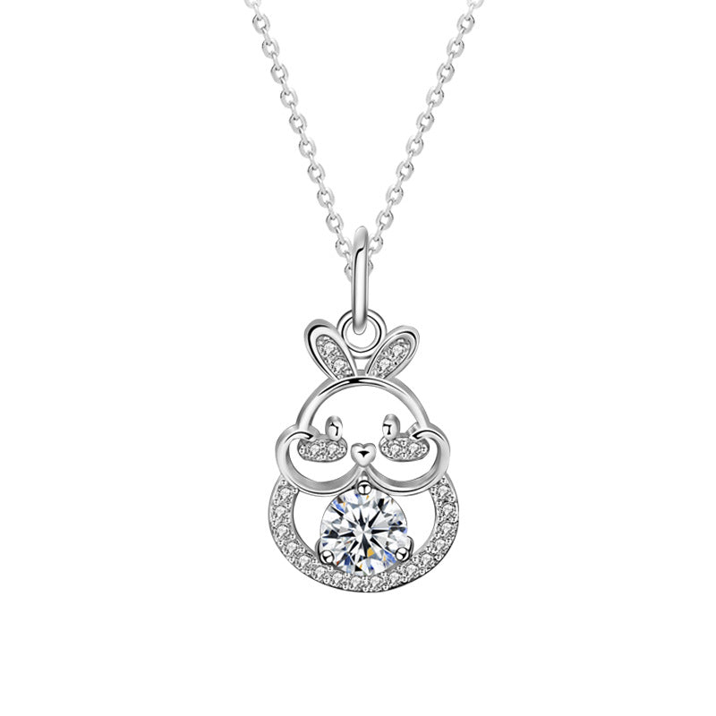 S925 Sterling Silver Moissanite Lucky Rabbit Pendant Necklace