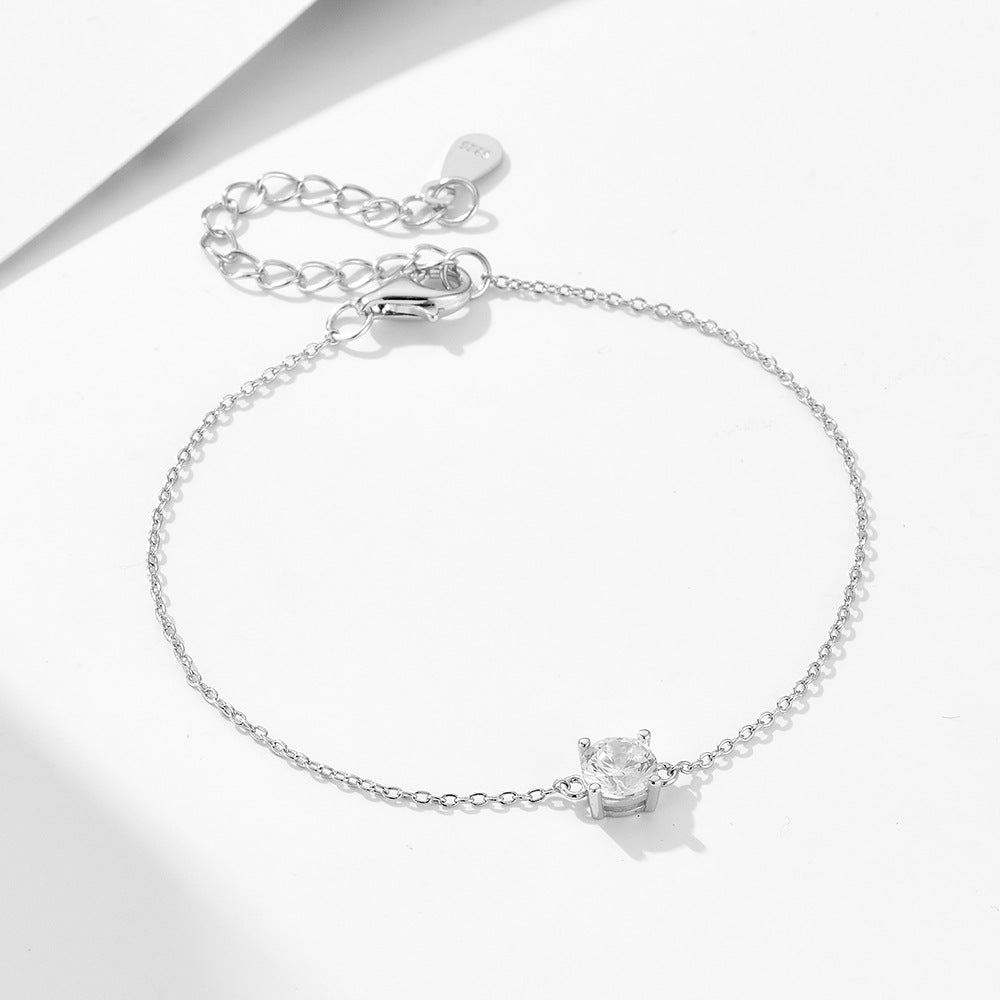 S925 Sterling Silver Daily Basic Single Diamond Bracelet