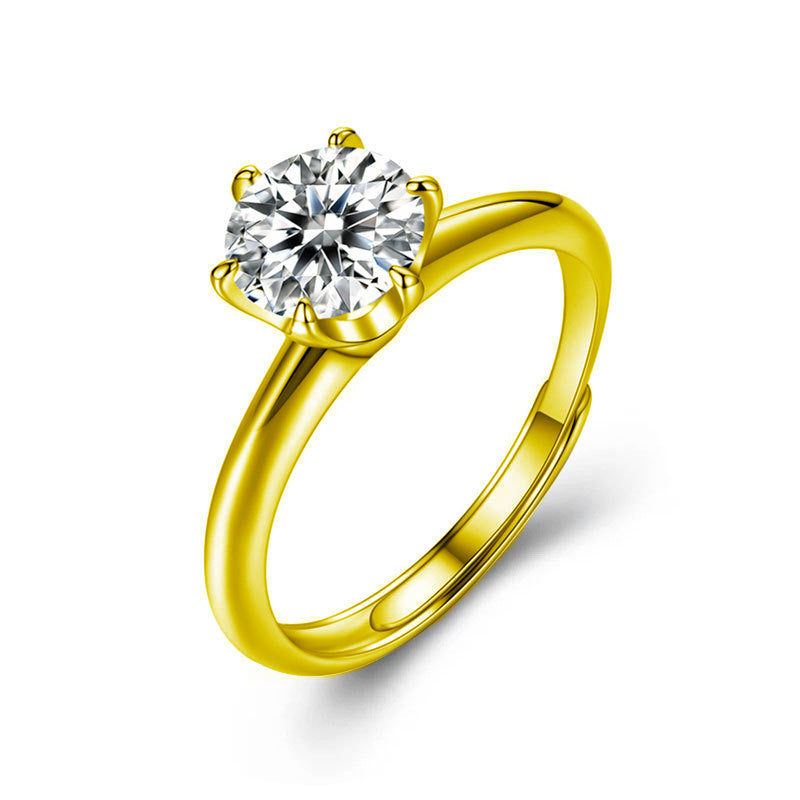925 Sterling Silver Adjustable Six-Prong Moissanite Ring