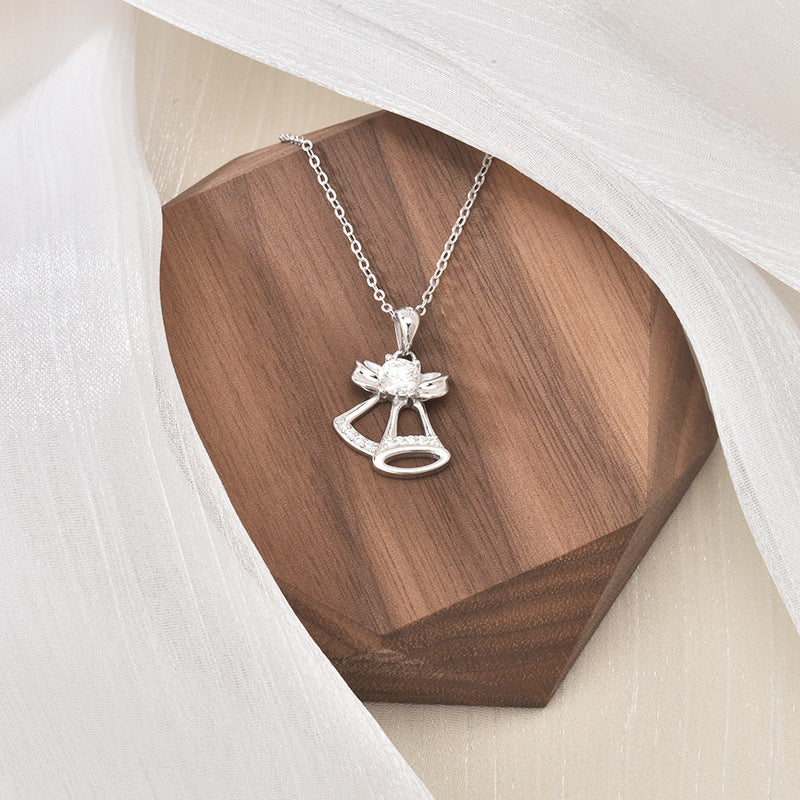 S925 Sterling Silver Moissanite Christmas Bell Pendant Necklace