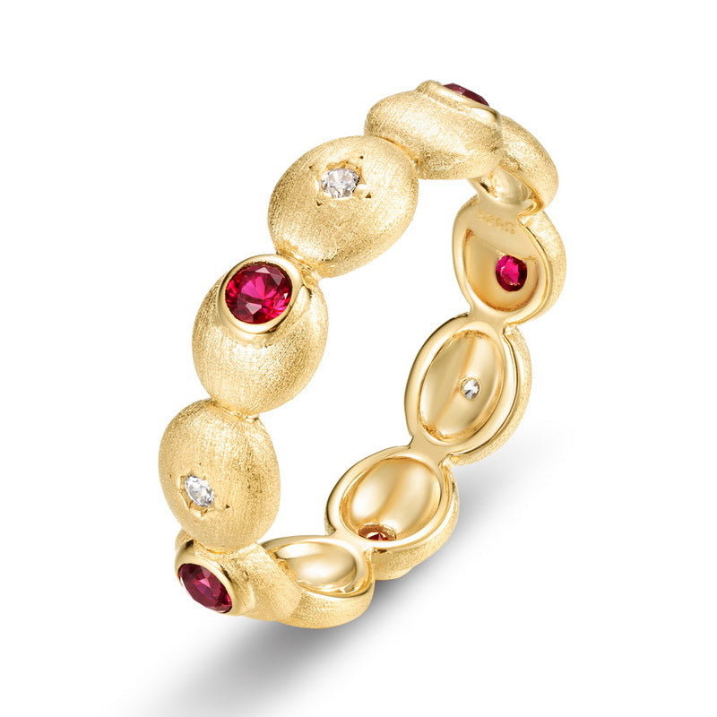 S925 Sterling Silver Gold-Plated Ruby Full Circle Ring