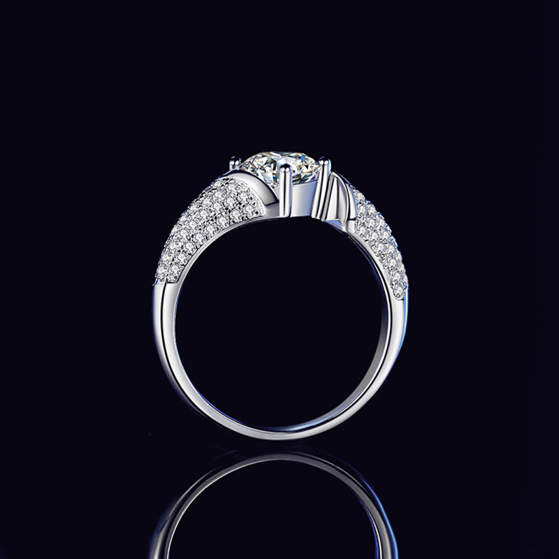S925 Sterling Silver Full Inlaid Four-Claw Moissanite Ring