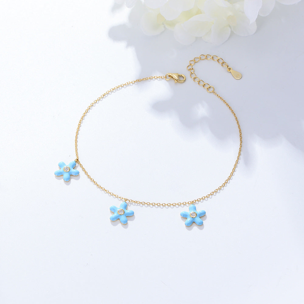 S925 Sterling Silver Zircon Inlaid Starfish Anklet