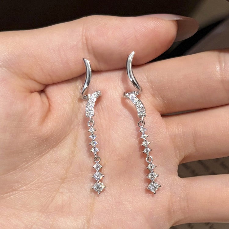 S925 Sterling Silver Long Moissanite Stud Earrings