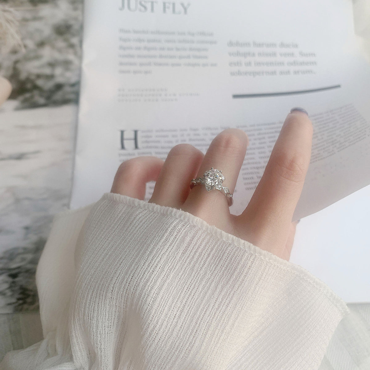 925 Sterling Silver Six-Pointed Star Moissanite Ring