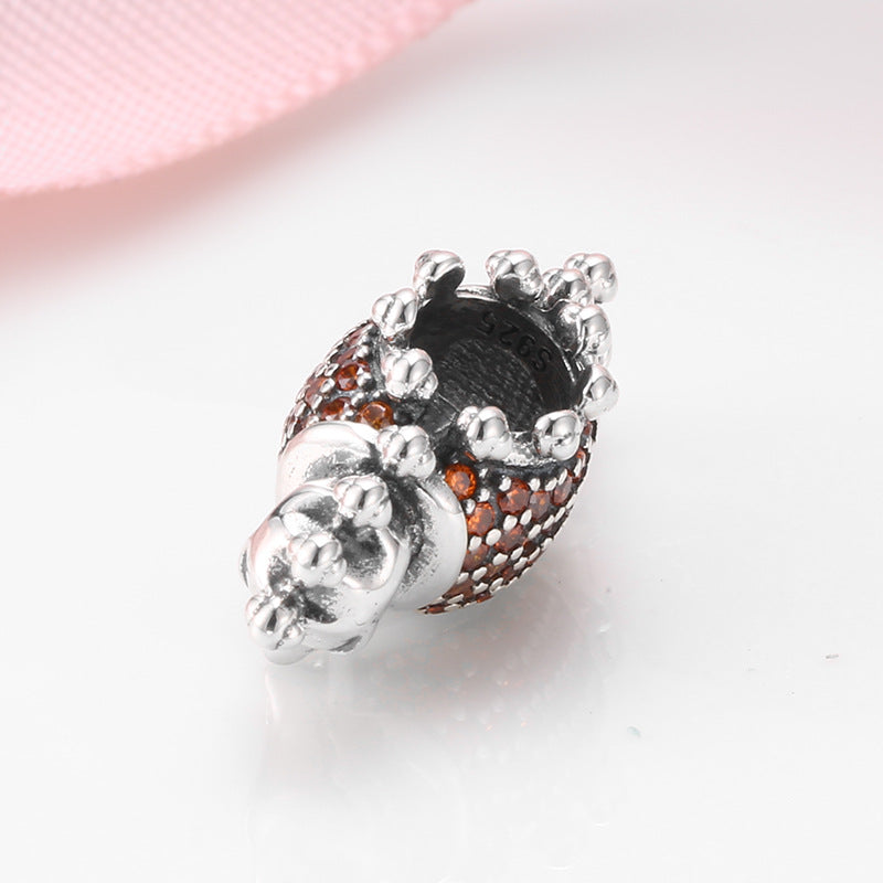 S925 Sterling Silver Seahorse Beaded Inlaid Orange Zircon Pendant