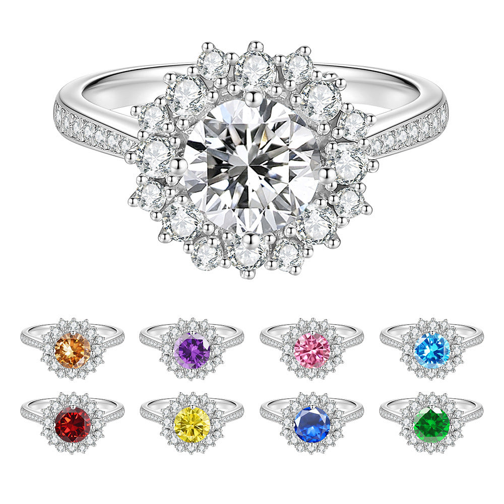 S925 Sterling Silver Colorful Moissanite Ring