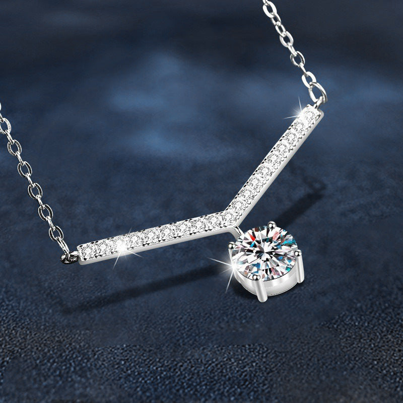S925 Sterling Silver V-Shaped Moissanite Pendant Necklace