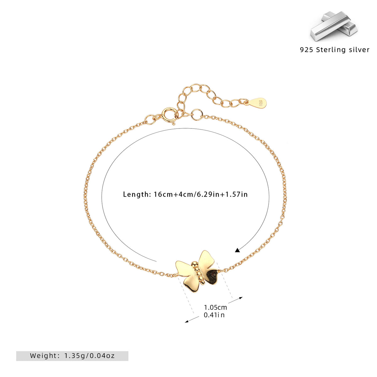 S925 Sterling Silver Butterfly Bracelet